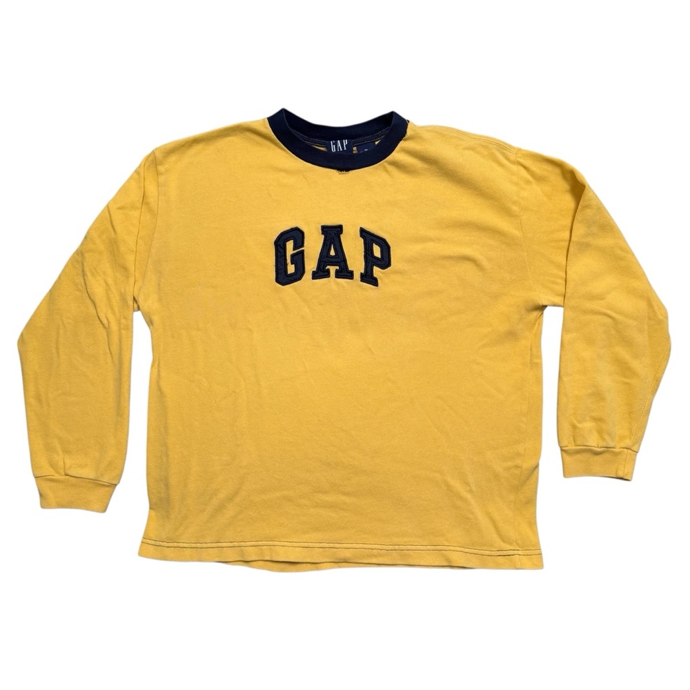 Vintage 90s GAP Yellow Long Sleeve Logo Tee XL Crewneck Basic Retro *See Photos